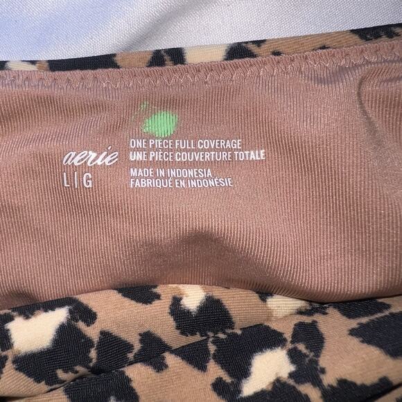 Aerie Swimsuit Size L Leopard Print Wrap One Piece Spaghetti Full Coverage Beach - Picture 8 of 12